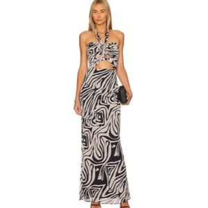 Ronny Kobo Lopte Zebra Print Cutout Halter Maxi Dress